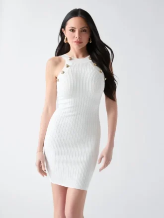 Janet Button Ribbed Sweater Dress