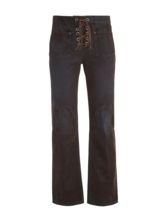 Lace-Up Straight Denim Pants