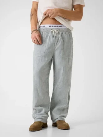 Linen-Blend Striped Pants