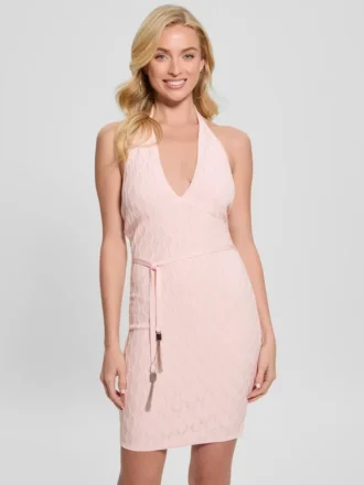 Lucia Belted Wavy Sweater Dress