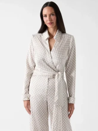 Marciano Monogram Satin Wrap Blouse