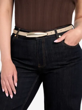 Metallic Buckle Leather Belt