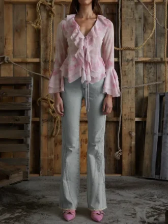 Panel Denim Flare Pants
