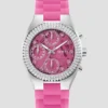 Pink and Silver-Tone Multifunction Watch