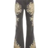 Printed Denim Flared Jeans