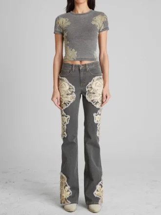 Printed Denim Flared Jeans