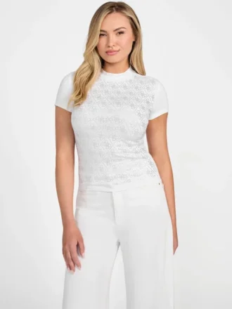 Rhinestone Quattro G Mock-Neck Tee