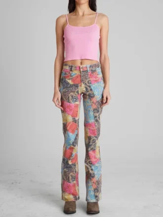 Printed Denim Flared Jeans