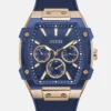 Rose Gold-Tone and Blue Silicone Multifunction Watch