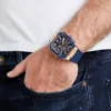 Rose Gold-Tone and Blue Silicone Multifunction Watch