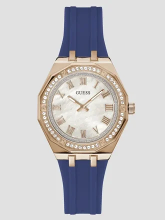 Rose Gold-Tone and Navy Silicone Analog Watch