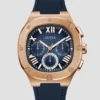 Rose Gold-Tone and Navy Silicone Multifunction Watch