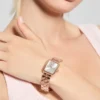 Rose Gold-Tone Textured Square Analog Watch