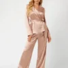 Satin Embellished Wrap Top and Pants Pj Set