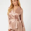 Satin Embellished Wrap Top and Pants Pj Set