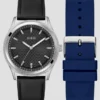 Silver-Tone Analog Leather Watch