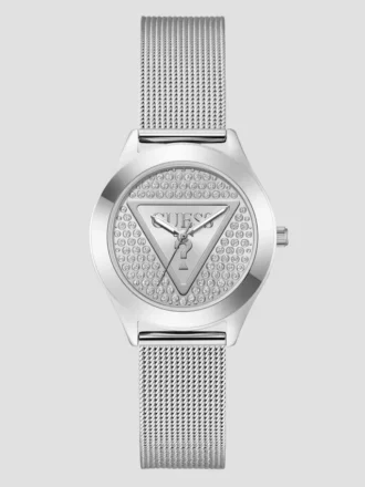 Silver-Tone Analog Logo Watch