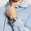 Silver-Tone and Black Multifunction Watch