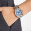 Silver-Tone and Blue Multifunction Watch