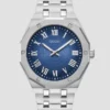 Silver-Tone and Blue Octagonal Analog Watch