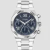 Silver-Tone and Denim Multifunction Watch