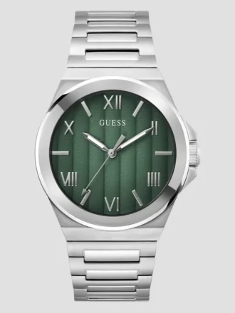 Silver-Tone and Green Analog Watch