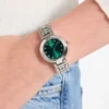 Silver-Tone Green Analog Watch
