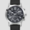 Silver-Tone Leather Multifunction Watch