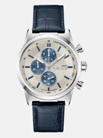 Silver-Tone Multifunction Leather Watch