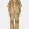 Suede Snap-Button Relaxed Pant