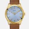 Two-Tone and Brown Leather Analog Watch