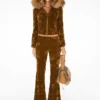 Velour Flared Cargo Pants