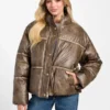 Washed Faux-Leather Puffer Jacket