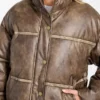 Washed Faux-Leather Puffer Jacket